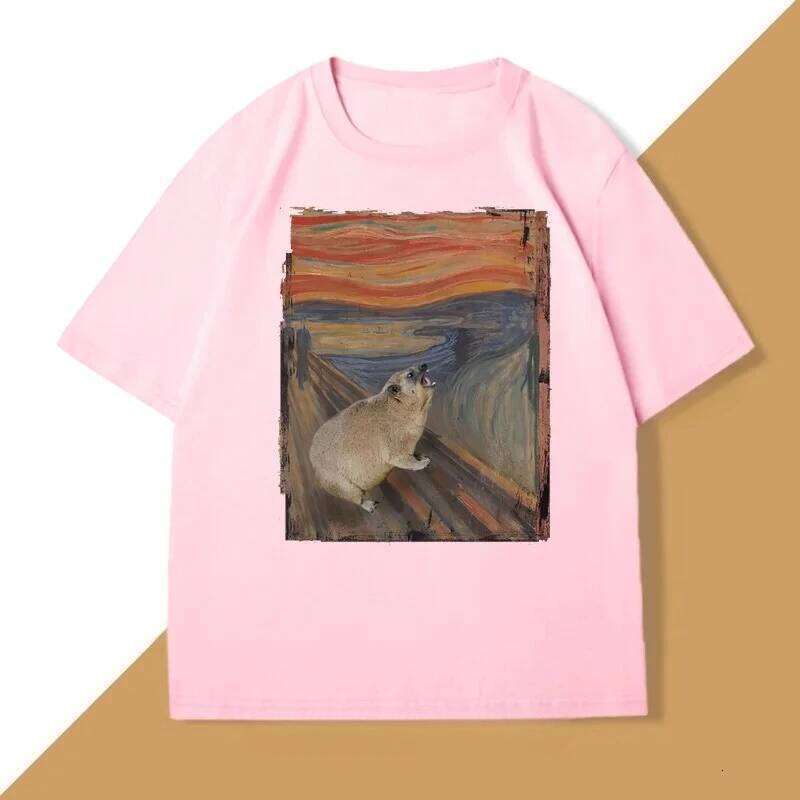 Hyrax Scream Parody Meme Vintage Short Sleeve Crew Neck T-Shirt Loose Casual Women's Clothing Graphic T Shirts X260209