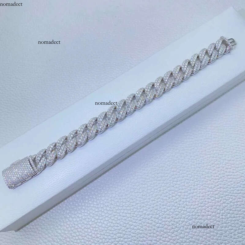 necklace moissanite chain 12mm 2 Rows Micro Paved Cuban Bracelet D VVS Lab Dia Link Iced Out Sier 61