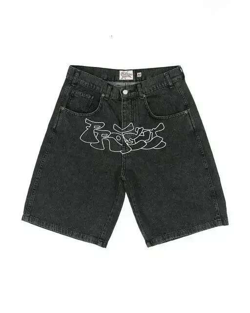 Mens Baggy Denim Shorts High Waist Street wear Jeans with Rhinestones and Sequins Casual American Hip Hop Gym Style