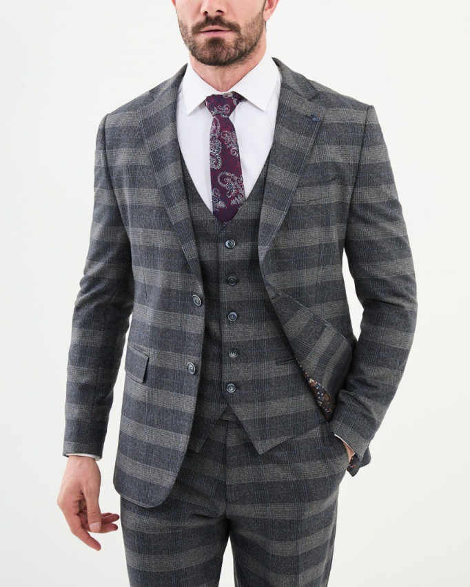 Classic Grid Men Suit 3 Pieces Jacket Pant Vest Peaked Lapel Single Breasted Casual Business Occasion Party Daily Wear Customized