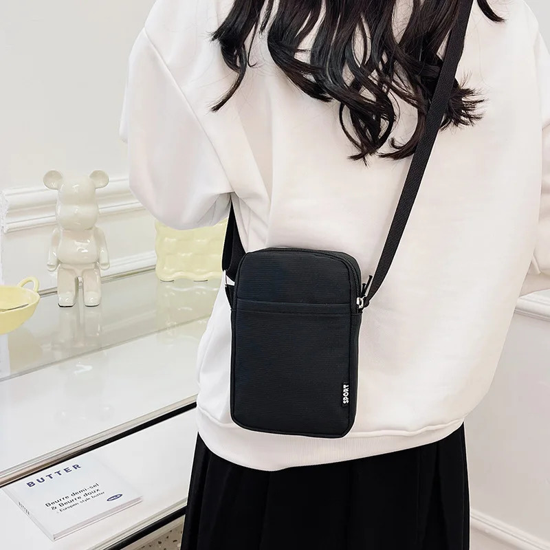 Fashionable Mini Phone Pouch Square Vertical Tote Bag Simple Shoulder Portable Lightweight Canvas Coin Crossbody 260208