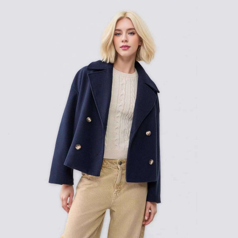 New autumn coat, European and American style, fashionable, simple, versatile, double-breasted women's woolen coat