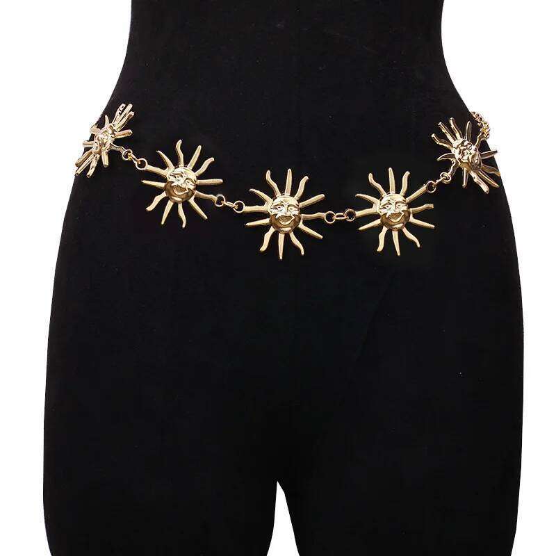 Multilayer Punk Gothic Moon Sun Metal Waist Belts for Women Dress Body Chain Jewelry X260209