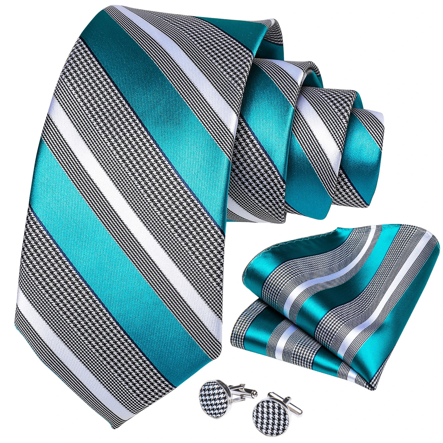 DiBanGu Mens Necktie Striped Floral Paisley Silk Tie Pocket Square Cufflinks Neck Tie Ring Set Suit Wedding Business 260208