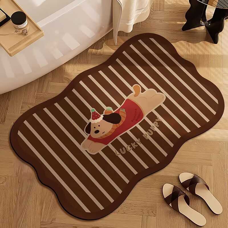 Cute Style Bathroom Mat Diatomaceous Earth Water Absorbent Mat Bathroom Entrance Non-Slip Mat Dirt-Resistant Easy to Clean Foot Mat S260207