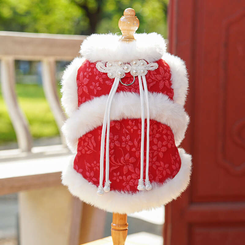 Autumn Winter Fleece Lined Chinese Style New Year Tang Suit Button Pet Dog Clothes Supplies Hairless Cat Ragdoll cat clothes