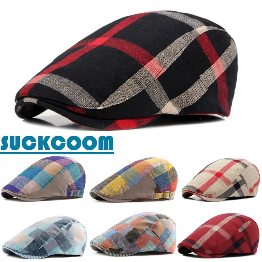 Men Women Classic Englad Style Plaid Berets Caps Casual Unisex Sports Caps Cotton Hats Boina Casquette Flat Cap Painter Cap 260205