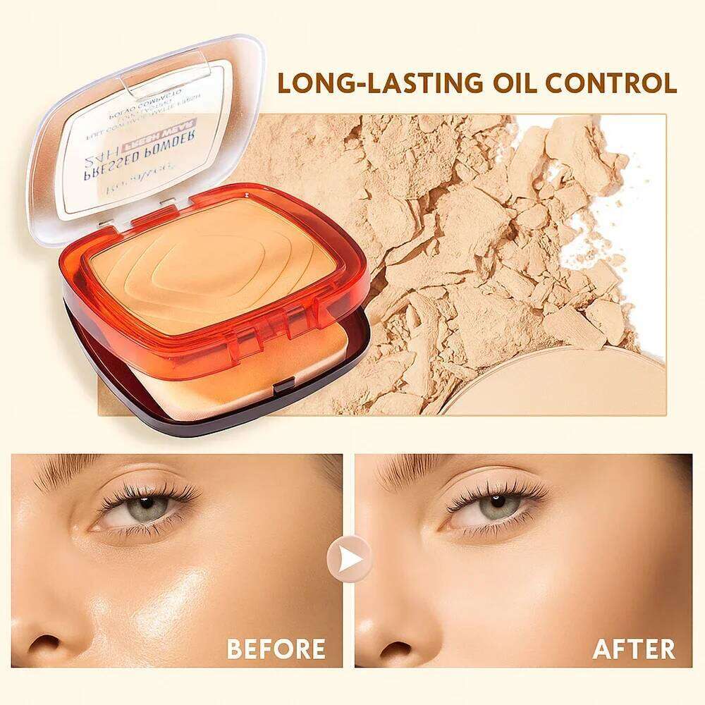 Waterproof Matte Pressed Powder Full Coverage Oil Control 24H Weightless Foundation Long Lasting Non Caking Finishing 26L0209
