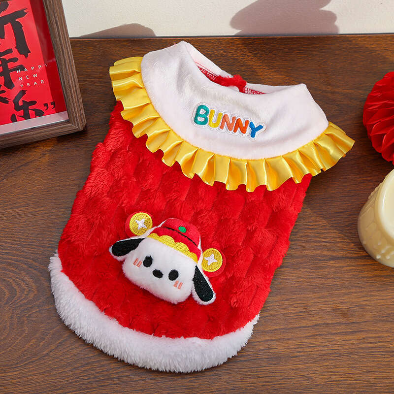 New Year Autumn Winter Double Layer Thickened Velvet Chinese Style Jade Rabbit Pet Dog Cat Clothes Accessories Tang Suit Bichon Teddy