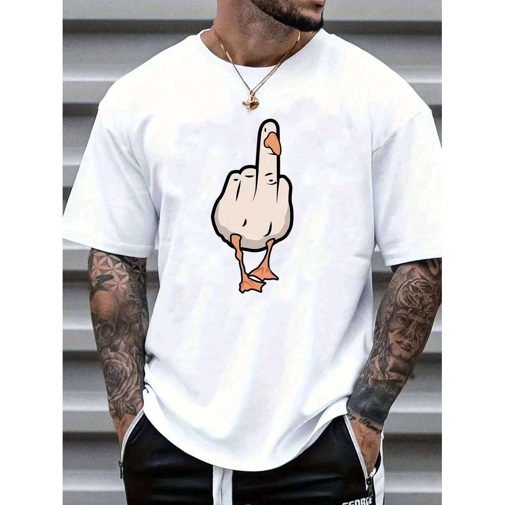 Men's Summer 100% Cotton High Quality Fashionable Casual Sports Loose Fun Pattern Printed Round Neck Short Sleeve T-shirt Top X260209