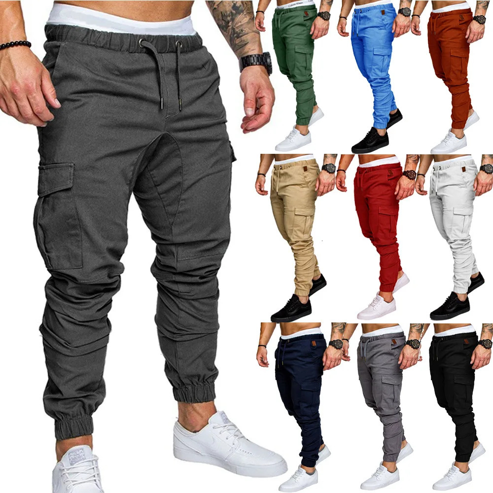 2025 Male Trousers Mens Joggers Solid Multi-pocket Pants Sweatpants Men Pants Hip Hop Harem Joggers Pants Running mens gym 260122
