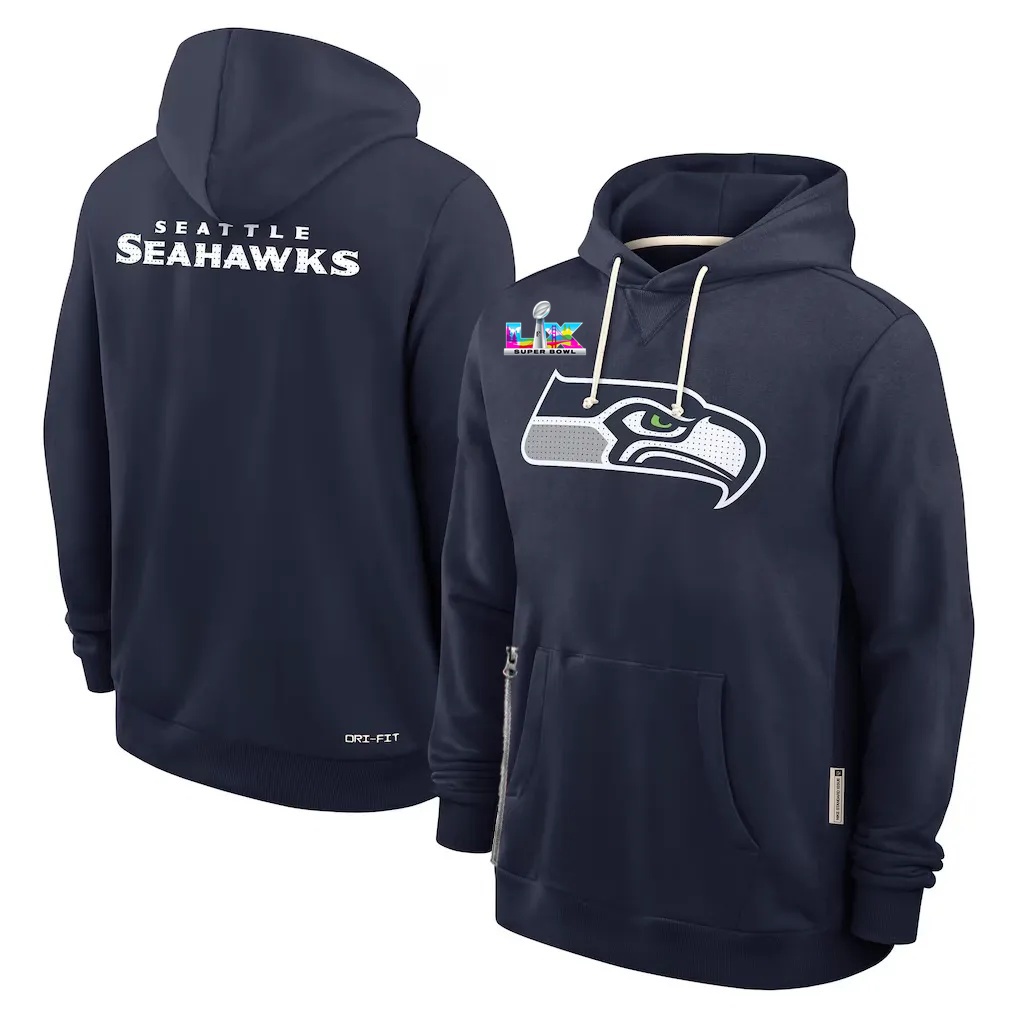 Seahawks Men Sideline Standard Issue Initial Home Super Bowl LX Sweatshirts Hoodie