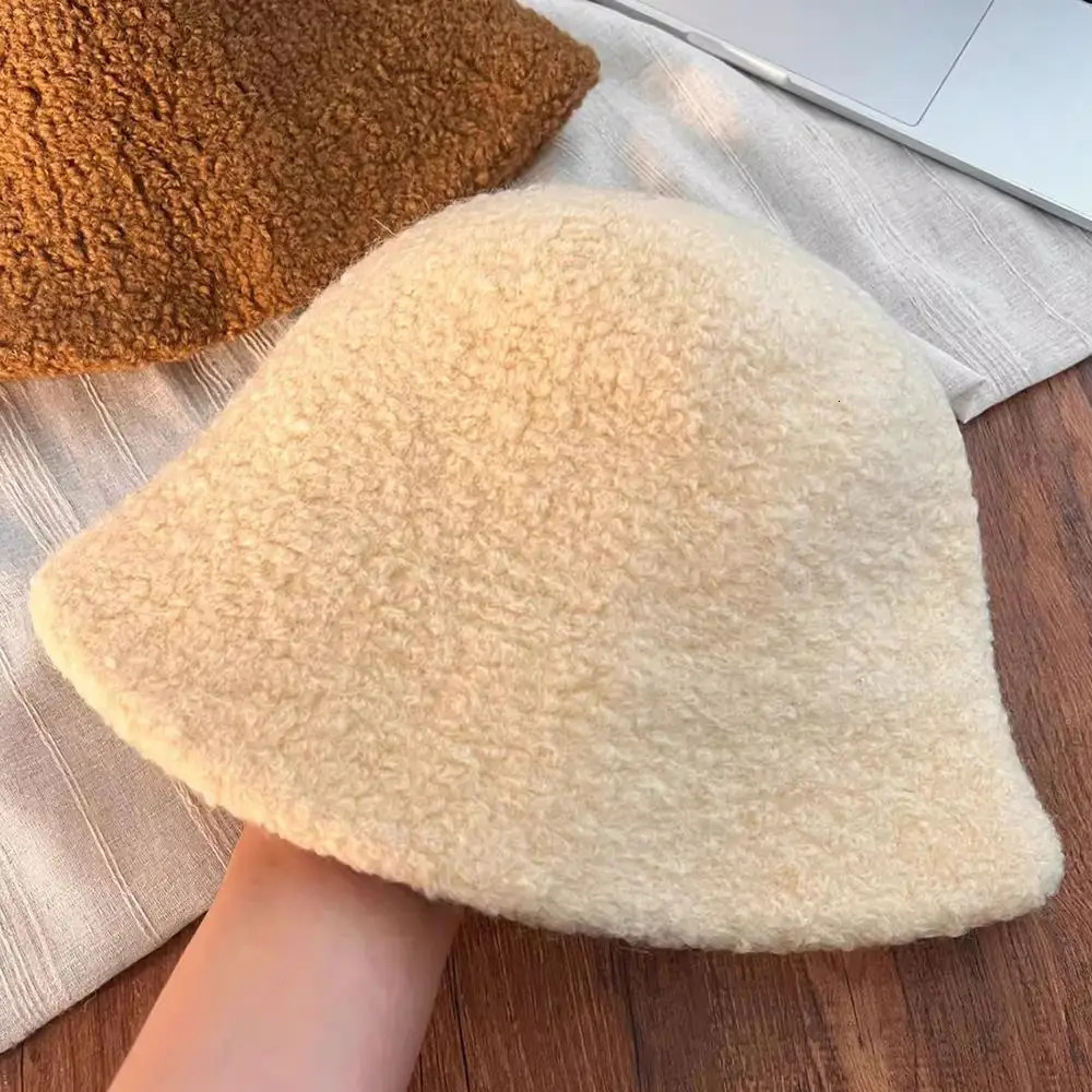 2025 Autumn Winter Wool Bucket Hat Women Fashion Vintage Rabbit Fur Fisherman Hats Soft Warm Wool Basin Cap Korean Panama Hats 260202