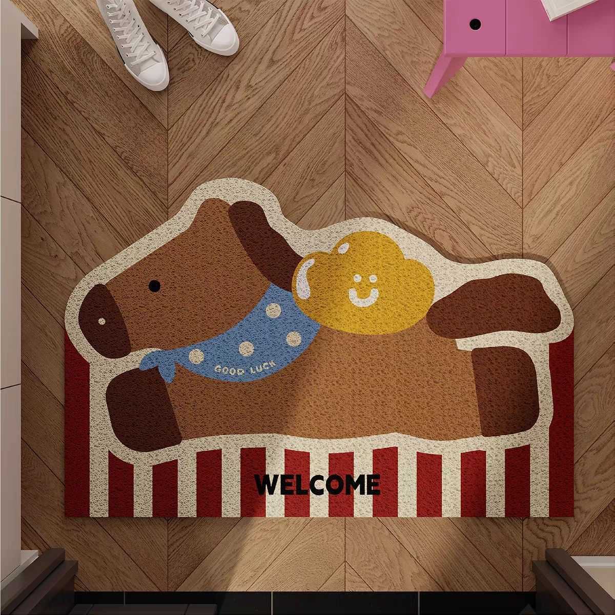 Year of the Horse Doormat Entrance Mat Outdoor Mud Scraper Dust Removal Cartoon Style Wire Loop Doormat Home Use Customizable Doormat S260207