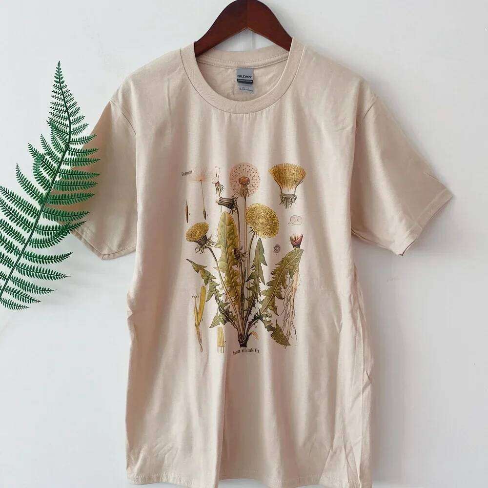 Dandelion Graphic Tshirt Hiking Botanical Print Shirt Short Sleeve Cotton Oversized Tee Women Clothing Harajuku X260209