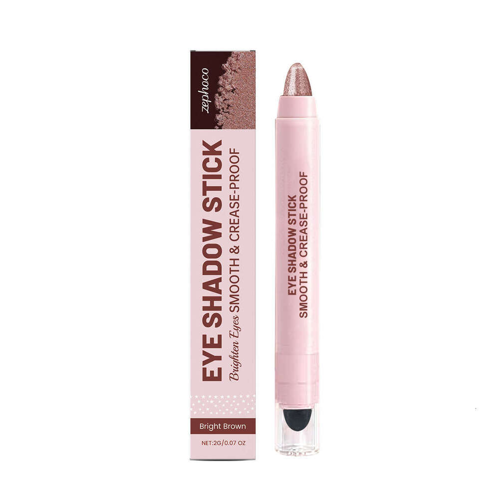 Zephoco Bright Brown Shiny Cream Natural Color Long-lasting Makeup Glitter Eyeshadow Stick