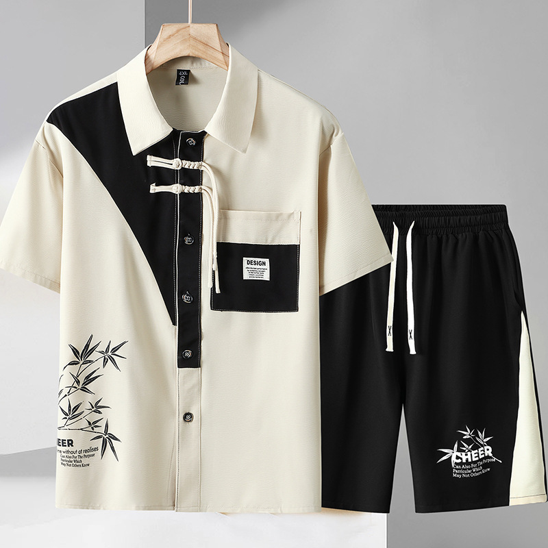 Thickening and enlarging short-sleeved button-down shirt for men summer new Chinese-style traditional Chinese elements