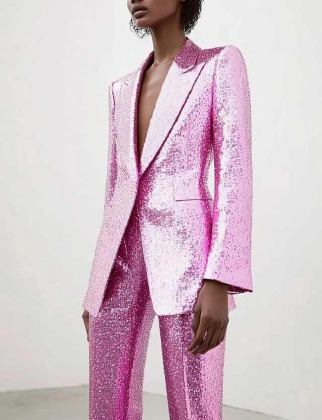Sequined Women Pants Suits Slim Fit Ladies Sparkly Prom Birthday Party Formal Wear Outfit Hand Made 2 Pieces Customized