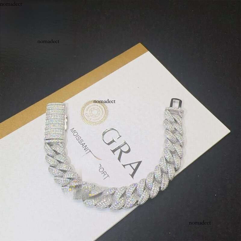 13mm Rapper Style Solid Sier Iced Out Hip Hop Jewelry VVS1 Moissanite Dia Cuban Link Chain Bracelet Men 68