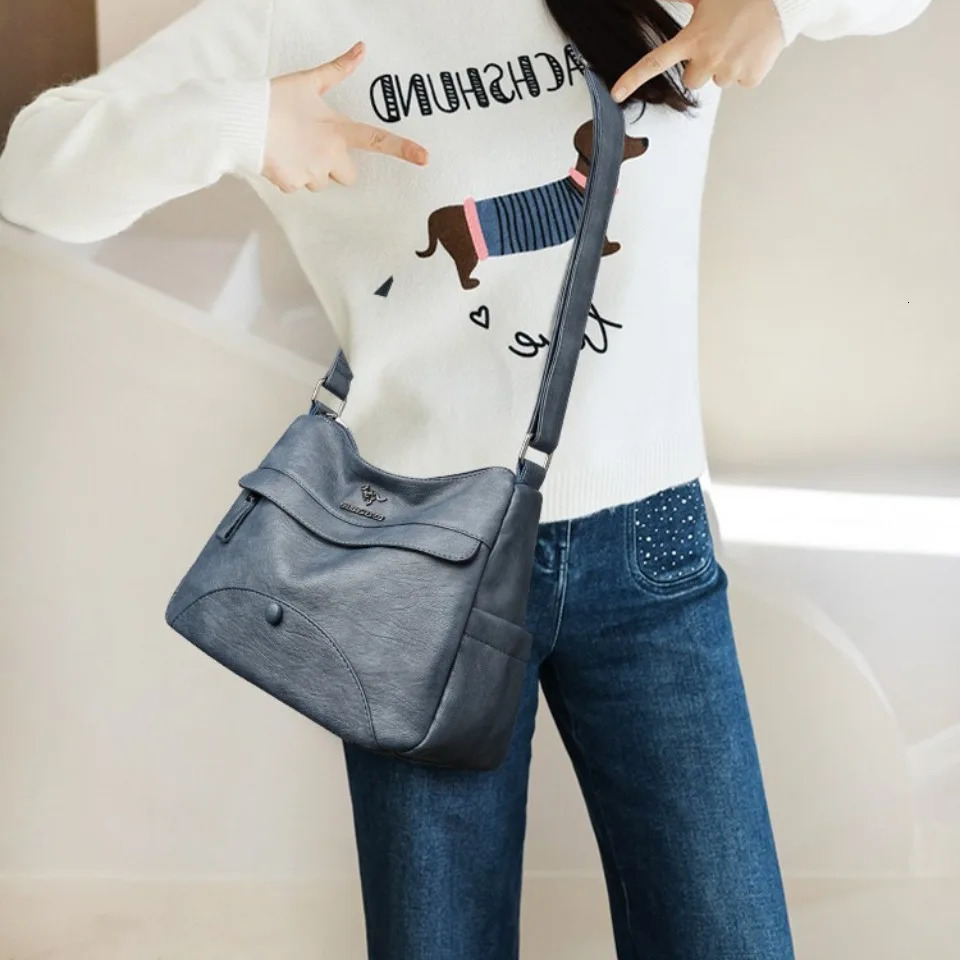 Two Layer Shoulder Bags Solid Color Top Quality Soft PU Leather Crossbody for Women Sac A Main 260208