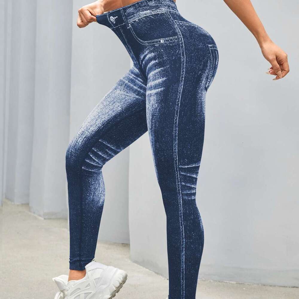2026Hot-Selling Imitation Denim Seamless Yoga For Women, Back V-Waist, Hip-Lifting, Quick-Drying, Tight-Fitting Running Sports Fitness Long Pants WKER