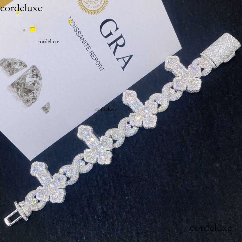 Wholesale price s sterling sier hip hop iced out men jewelry cross link bracelets moissanite cuban bracelet 77