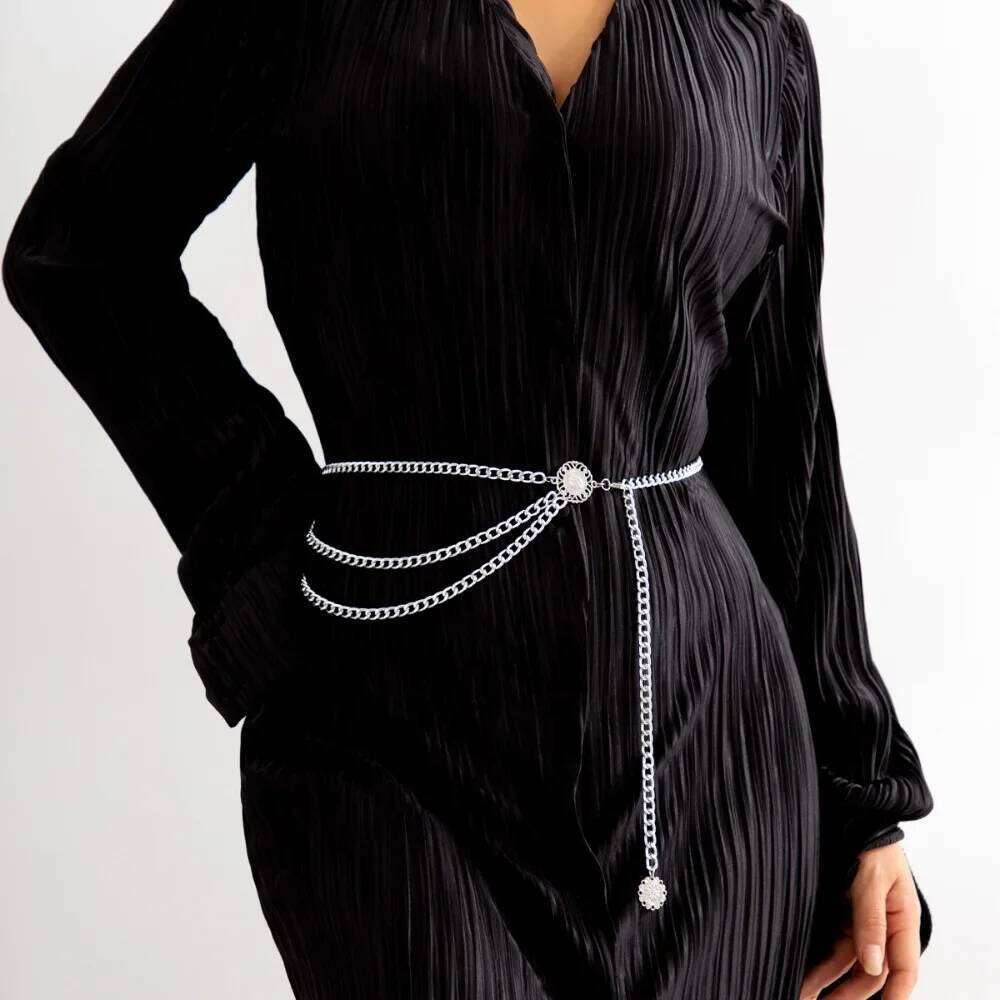Boho Sexy Women Fashion Belt Hip High Waist Gold Silver Color Narrow Metal Body Chain Chunky Fringes New X260209