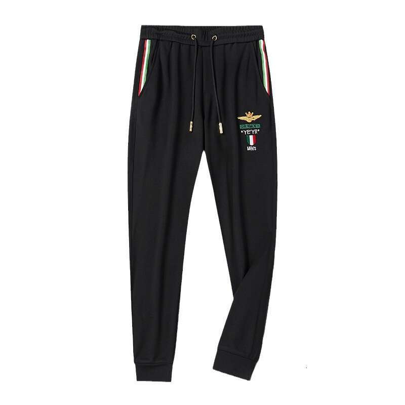Heavy Embroidery Plus-Size Men's Casual Trendy British Elastic Long Pants, Sporty Youth Jogger Pants For Summer