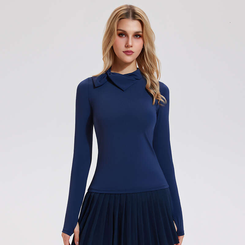 2026 Old Money Style Quick-Dry Sports Top For Women, High Collar Bowknot Fitness Wear, Outdoor Yoga Long Sleeve Shirt WKERSIY
