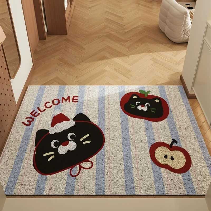 Cartoon Cute Cat Entryway Doormat Entrance Silk Loop Dirt-Resistant Door Mat Household Foot Wiping Dust Removal Customizable Foot Mat S260207