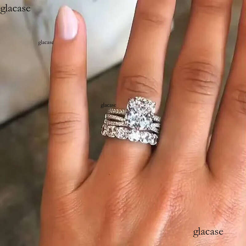 Sterling Dia Zircon Ring Set for Women Gold Plated Geometric Stone Wedding Sier Rings a7