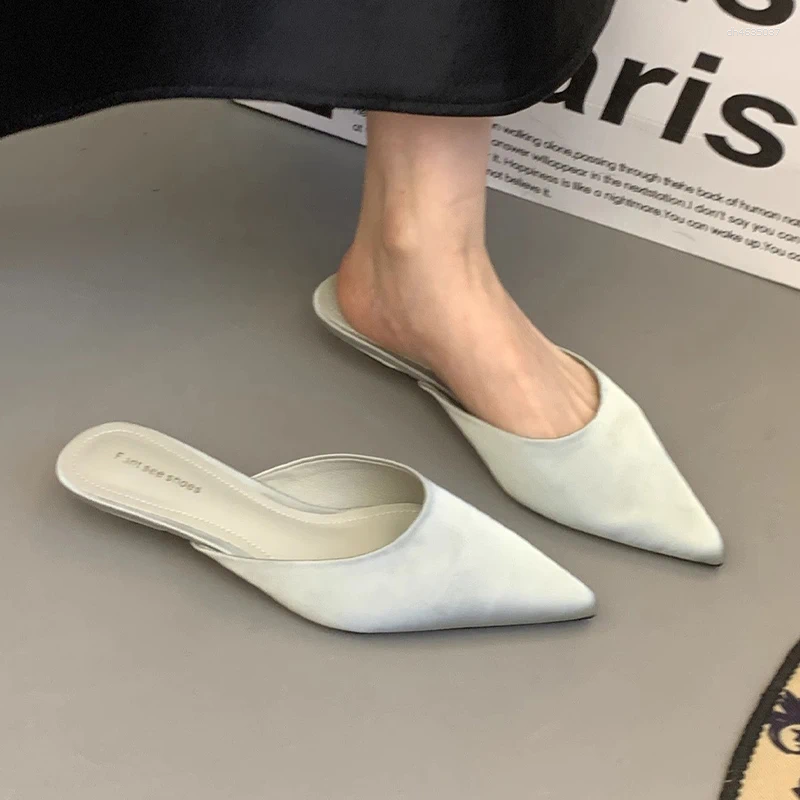 Slippers Women Pointed Toe Elegant Slingback Mules Shoes Summer Women's Sandals 2026 Low Heels Fashion Slides Mujer Sandalias
