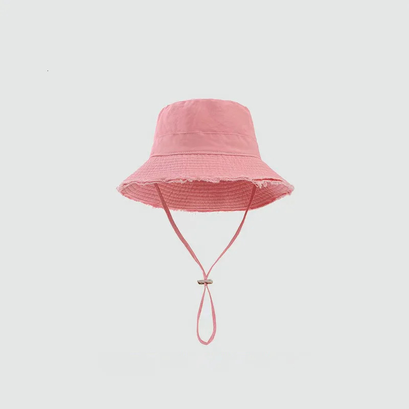 Summer Fisherman Cap for Women Korean Pink LargeBrimmed Bucket Hat Outdoor Beach Travel Sunshade Panama Hats 260206