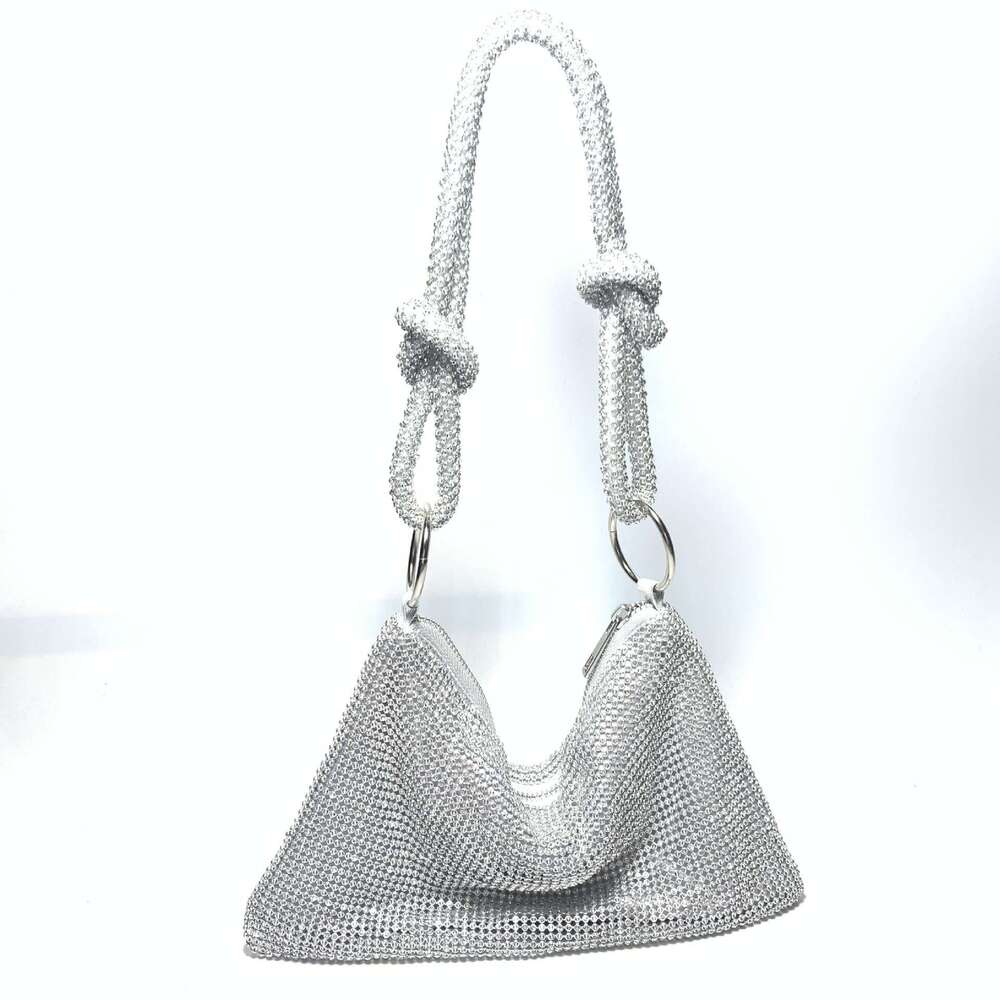 Trendy Sparkling Knotted Handmade New Cross Border Full Rhinestone Evening Underarm Bag