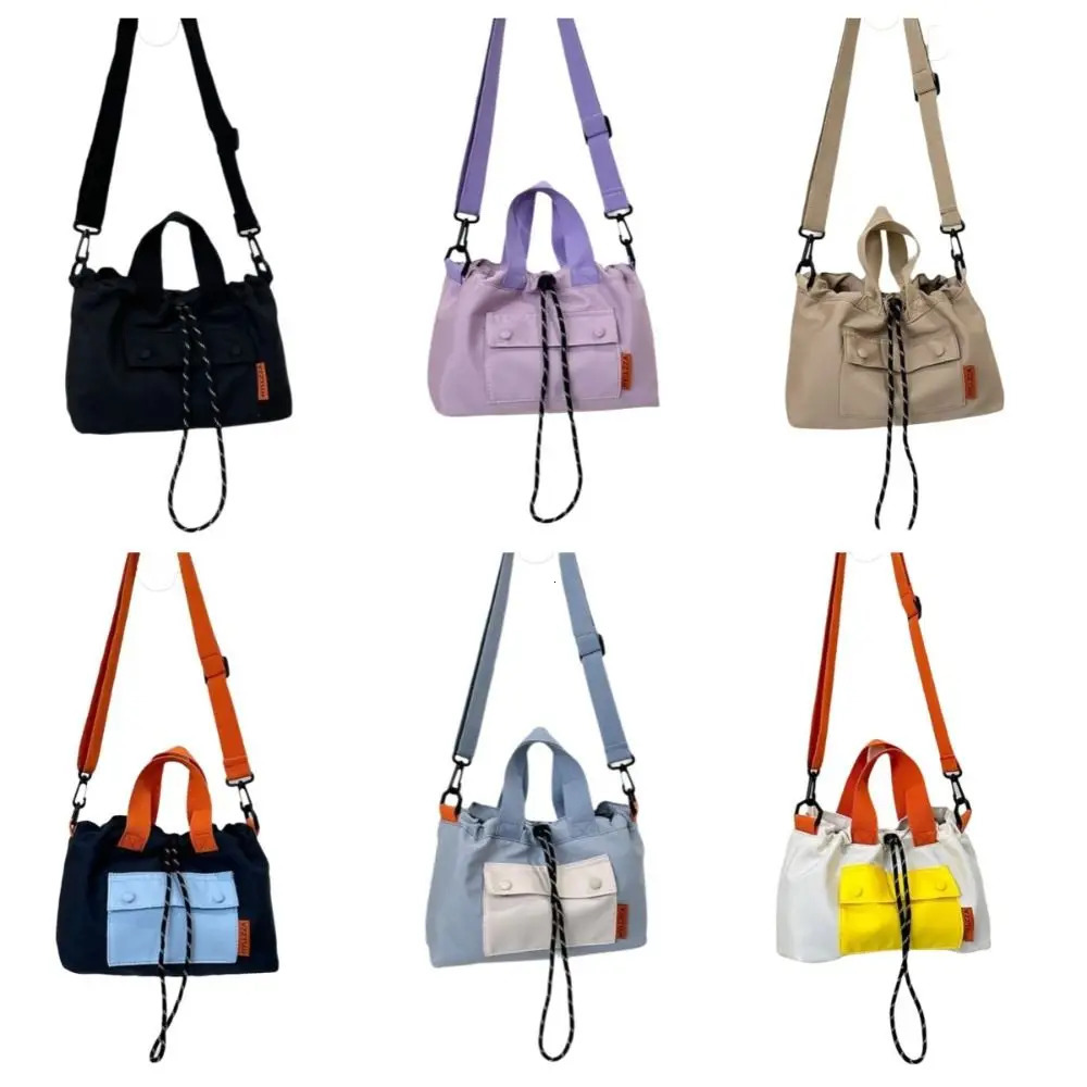 Cloth Nylon Crossbody Bag Large Capacity Contrast Color Shoulder Pouch Lightweight Adjustable Straps Drawstring Bucket 260208