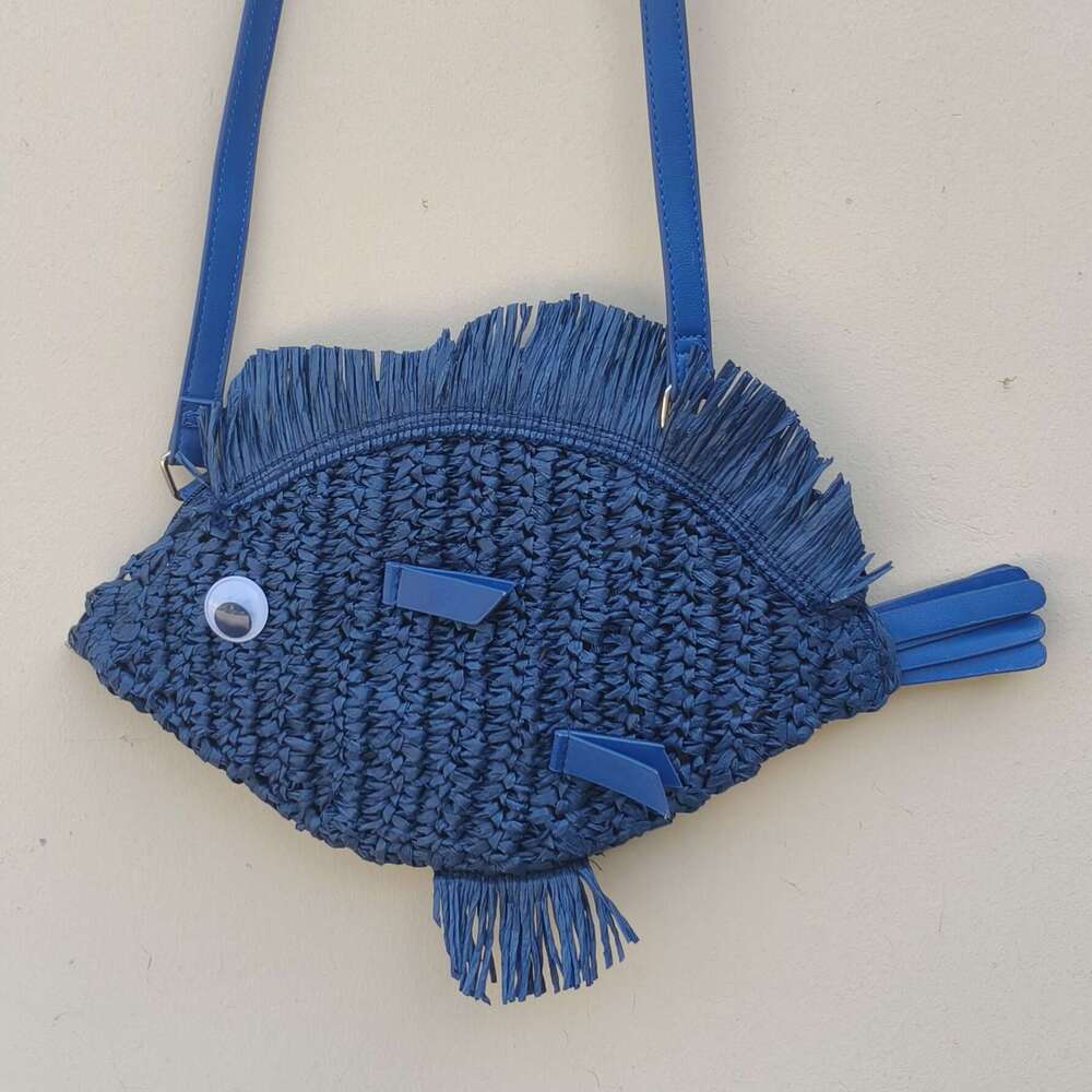 Niche Design Single Shoulder Crossbody Cute Color-Block Small Fish Handwoven Straw Spring Summer Beach Bag