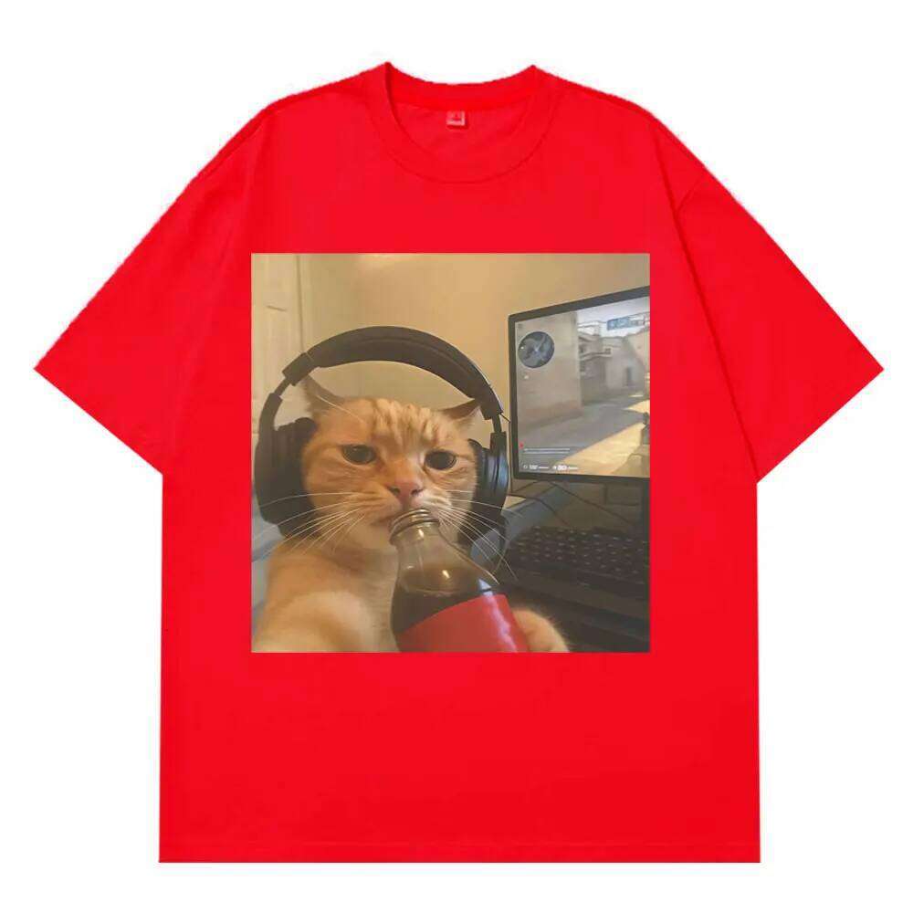 Funny Gamer Cat Meme Tshirt Women Fashion Summer Short-sleeved Tops Harajuku Sleeve Casual Aesthetic Clothes X260209