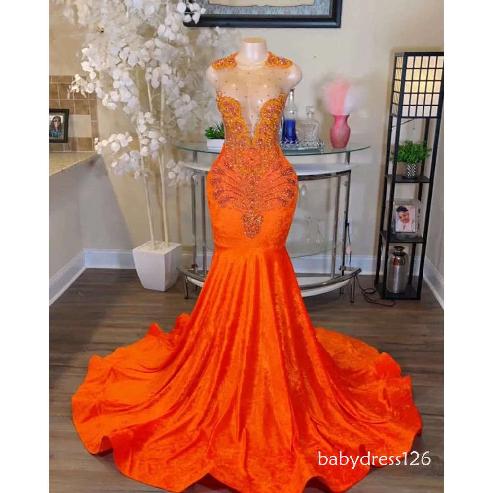 Orange Glitter Prom Dress for Black Girls Sequin Crystal Plus Size Formal Evening Party Gowns Robe De Bal