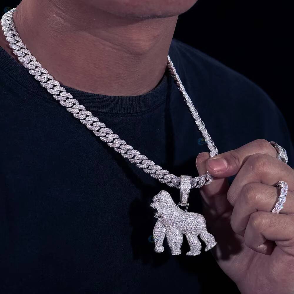 Mens Iced Out Moissanite Gorilla Pendant Necklace 925 Silver Hip Hop Bling Jewelry Gift Personalized Rapper Pendant