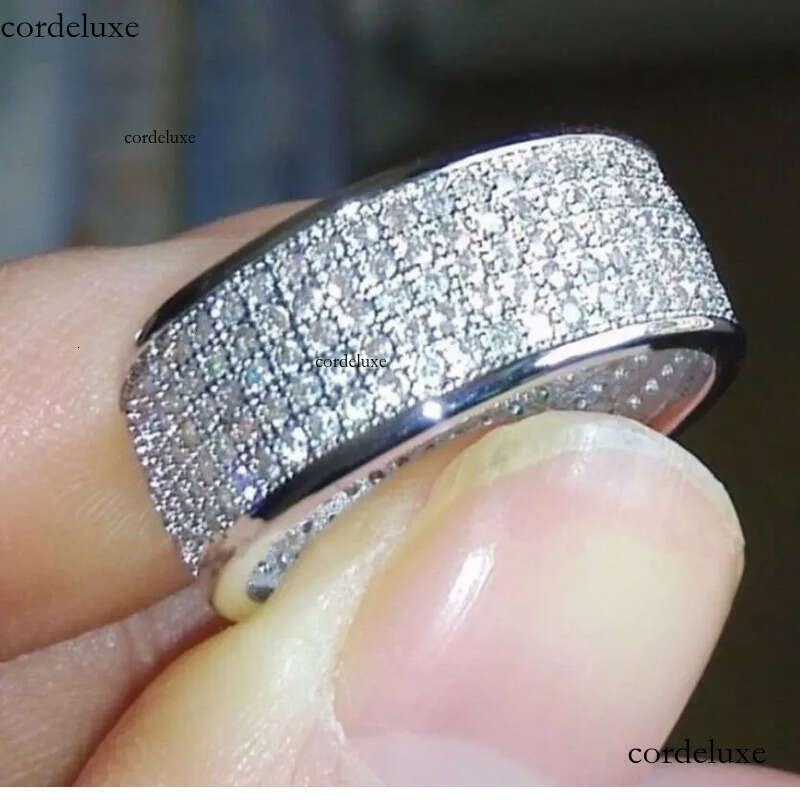 2024 Sparkling Hip Hop 5 Rows Pave Micro 5A Cubic Zircon Wedding Rings Jewelry Sterling Sier Fill Gorgeous Party Women Men Finger Ring Gift 87