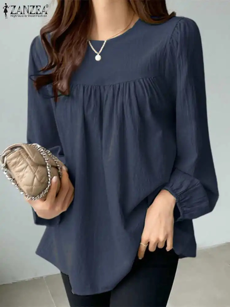 ZANZEA Elegant Solid Blouse Women Long Sleeve O Neck OL Work Shirt Spring Autumn Fashion Tunic Tops Blusas Female Loose Chemise 260207