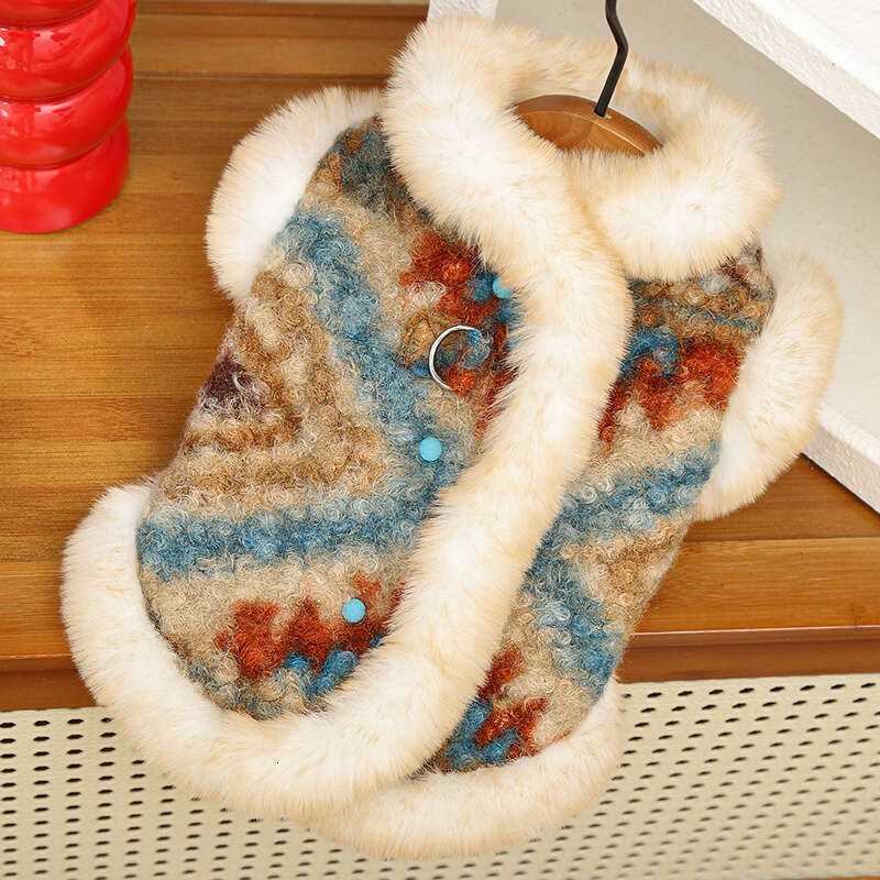 Autumn Winter New Pet Clothes Fair Isle Double Layer Fleece Cardigan Vest Outdoor Supplies Bichon Teddy Dog Coat cat clothes