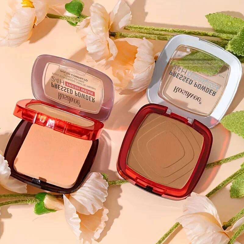 Full Coverage Pressed Foundation With Puff Applicator, 24H Wear Matte Weightless Finishing Powder Makeup 26Li0209