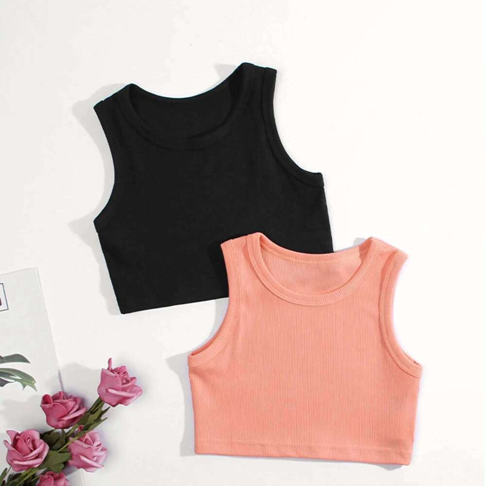 Toddler Kid Girls Tank Tops Racer Crop Sleeveless Sports Casual Solid Dance Top For Ballet Gymnastics Dancewear 26Y0209