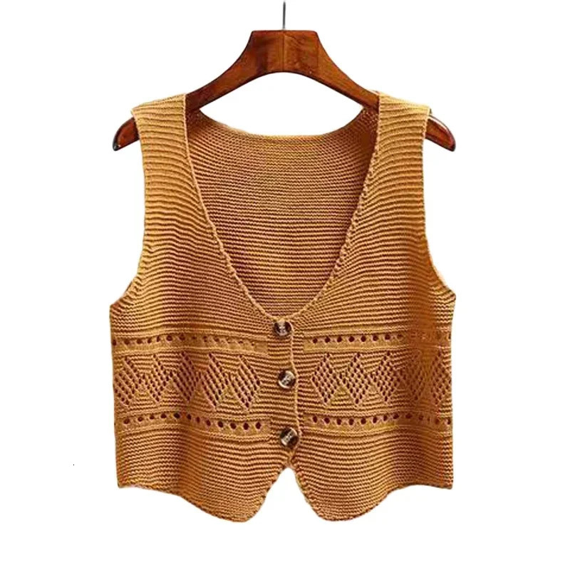 In Spring Autumn V Neck Single Breasted Sweater Vest Women Sleeveless Casual Loose Knitted Cardigans Female Short Knitwear 260130
