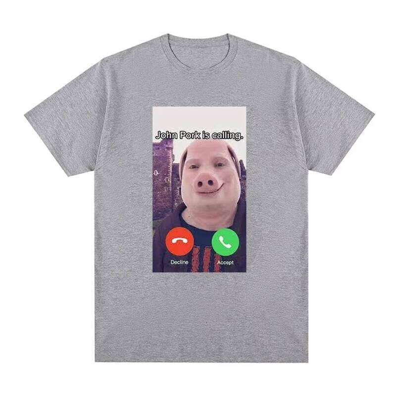 John Pork Is Calling Answer Call Phone Women Humor Funny Pig Lover Graphic Tee Top Harajuku Sleeve Casual Aesthetic Clothes X260209