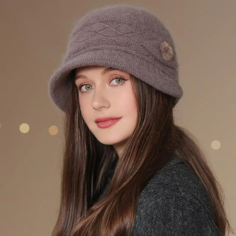 Women Winter Hat Keep Warm Mom Cap Outdoor Add Fur Lined Hats For Women Casual Fur Bucket Knitted Hat 260202