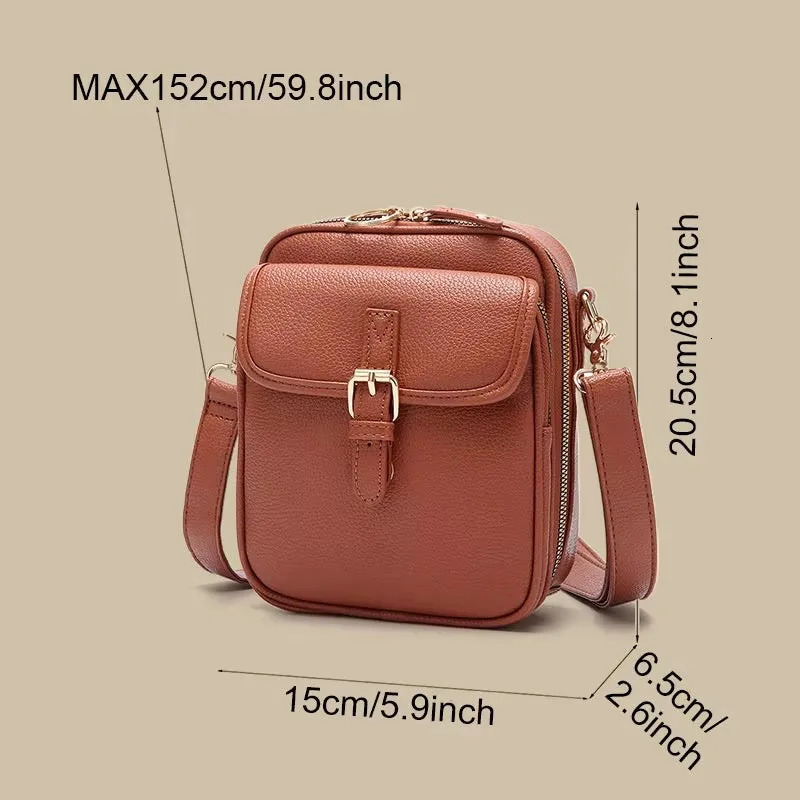 Vintage Crossbody Leather Bag Double Layer Large Capacity Messenger Retro Faux Built in Purse Anti Theft 260208
