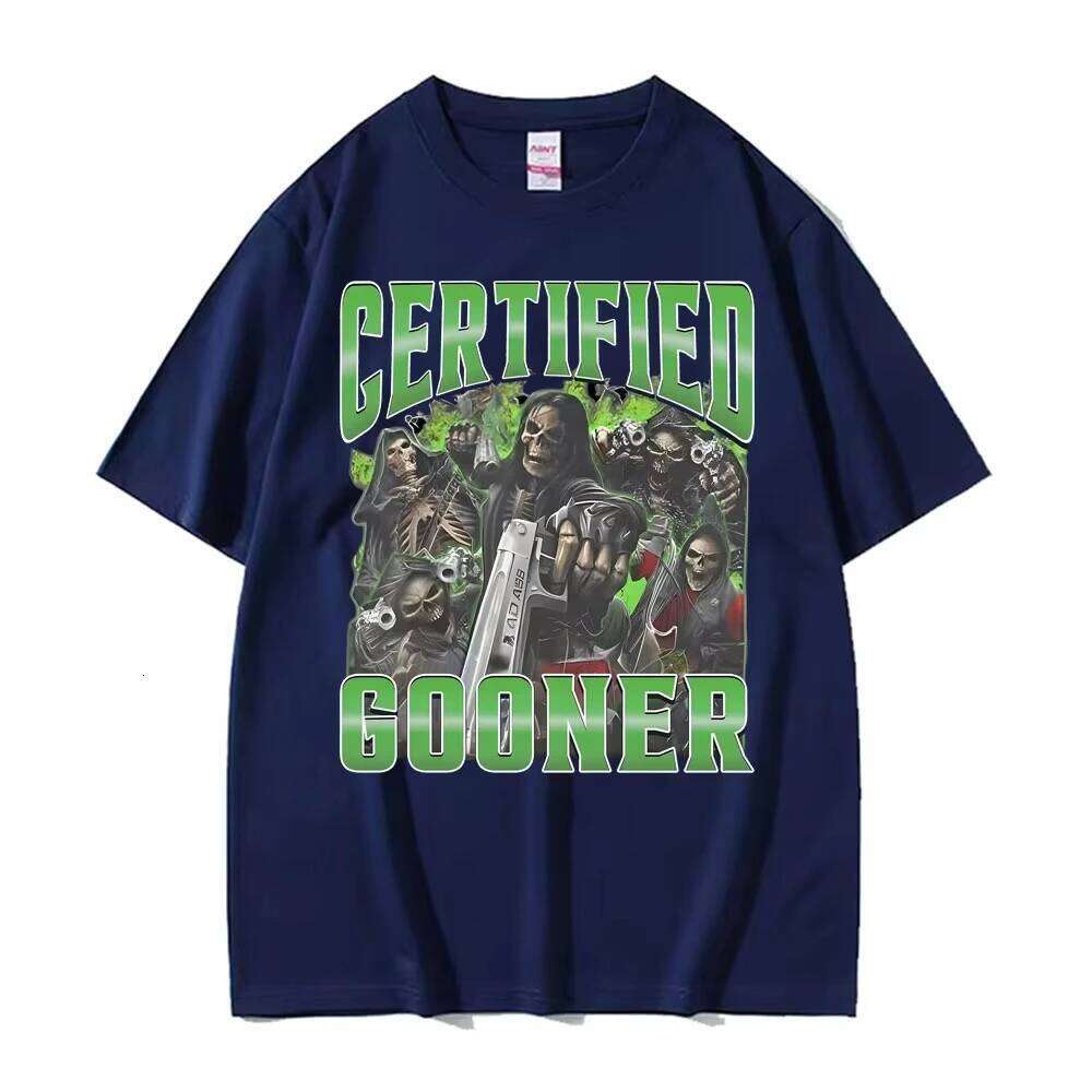 Certified Gooner Funny Skeleton Meme Men's Clothing Fashion Gothic Harajuku T-shirt Women Oversized High Quality T Shirt X260209