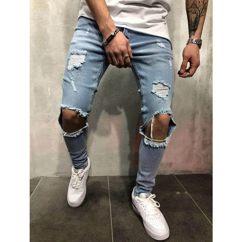Ripped jeans for men Fashion casual slim denim pencil pants Mens clothing trousers S-4XL Drop 260122